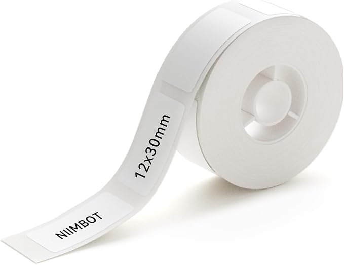 NIIMBOT Label Maker Tape for D11/D110/D101 Label Maker, 12 x 30 mm (0.47'' x 1.18'') for Home Office Labeling Tape Replacement, White