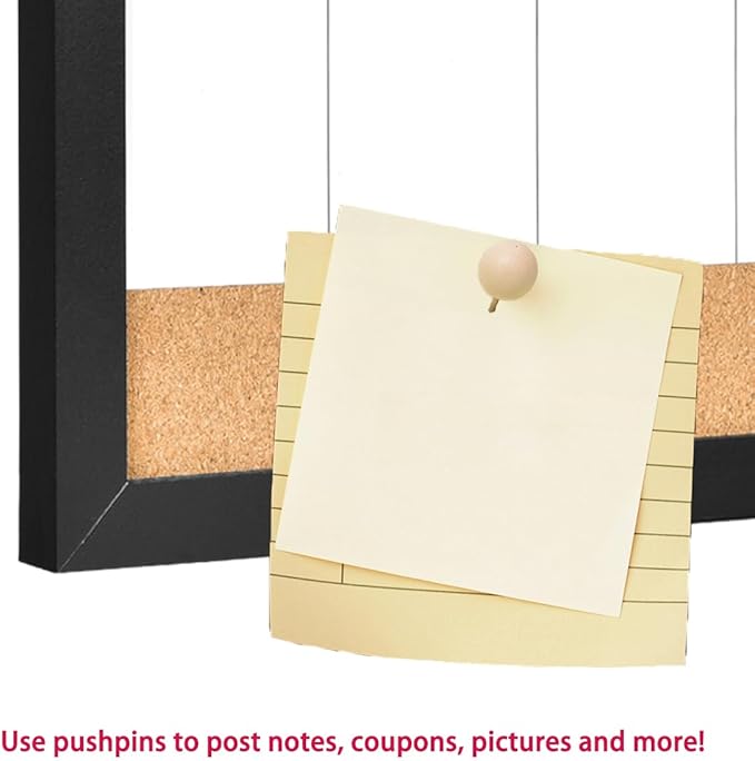 Magnetic Weekly Dry Erase White Board and Cork Board, Black Wood Frame，Magnetic Surface Whiteboard for Home Office and Wall Decor(ZHZL-2040BK)