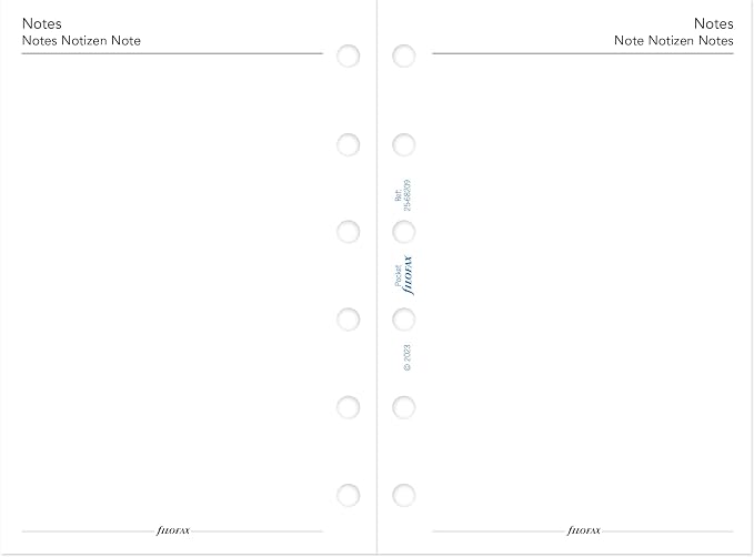 Filofax Calendar Diary Refill, Pocket Size, Week on One Page with Notes, White Paper, Multilingual: Four Languages, 2025 (C68209-25)