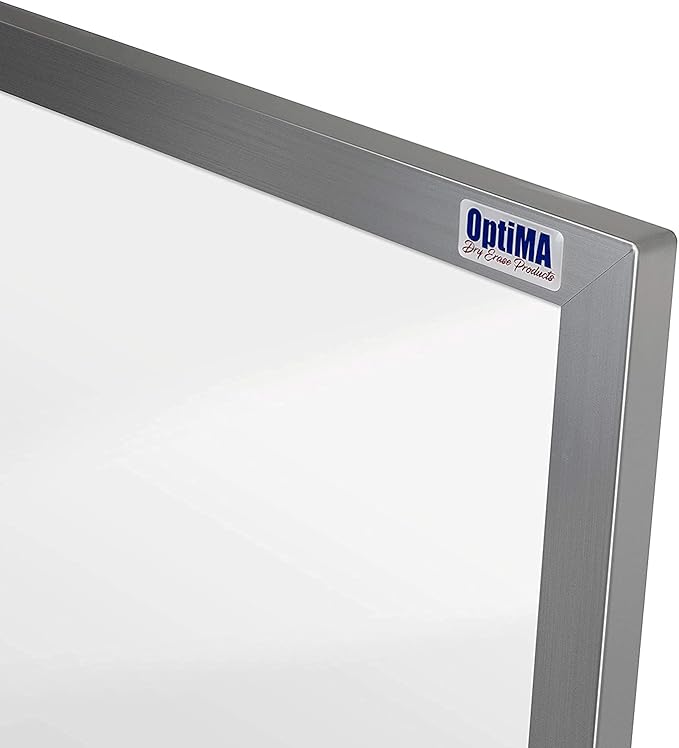 Optima Great White Dry Erase Board 3' W x 2' T, Magnetic Receptive 1/2" Thick Porcelain Steel Whiteboard, Mitered Anodized Aluminum Frame, Polished Aluminum Full-Length Tray