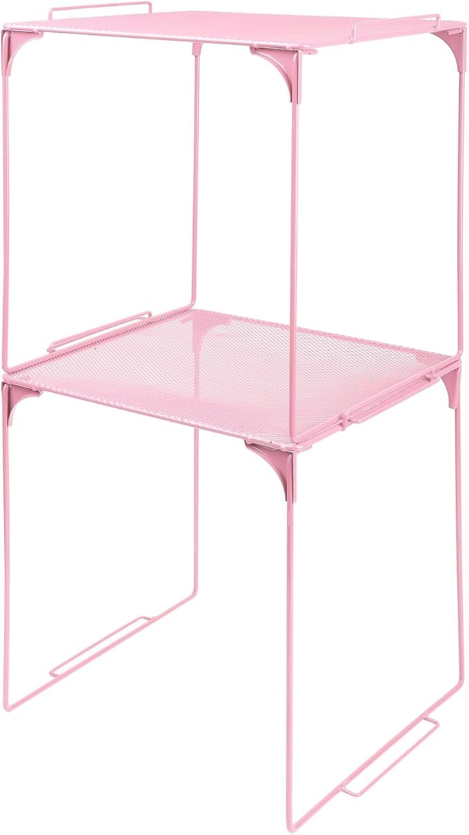 Locker Organizer Shelf Stackable Extra Locker Shelf for School Locker Organizer Storage Cabinet Accessories Suitable for School, Office, and Home use (2, Light Pink)