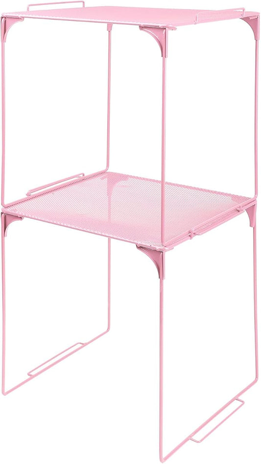 Locker Organizer Shelf Stackable Extra Locker Shelf for School Locker Organizer Storage Cabinet Accessories Suitable for School, Office, and Home use (2, Light Pink)