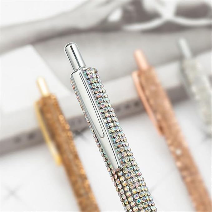 4Pcs Red Rhinestone Bling Metal Ballpoint Pens Stationery Press Pen Black Ink Gift Pens for Women Girls Coworkers Novelty Cool Signature Pen Writing and Correction Supplies Pens and Refills
