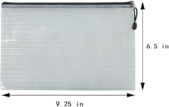 2 PCS Mesh Zipper Pouch Bags, Plastic Water-Resistant File Bags, for Office, School, Board Game, Puzzles, Travel Accessories, and Home Organization (Black, 9.25 x 6.5 in)