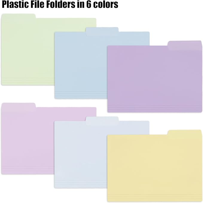 EOOUT 30 Pack Manila File Folders Letter Size, 1/3 Cut Tab Plastic Folders for 8.5 x 11 Paper, 6 Pastel Colors, Includes 40 Erasable Labels, Heavy Duty School Office Organization Supplies