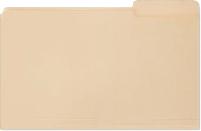 Amazon Basics 100% Recycled File Folder, 1/3-Cut Tab, Legal Size, Manila, Pack of 100
