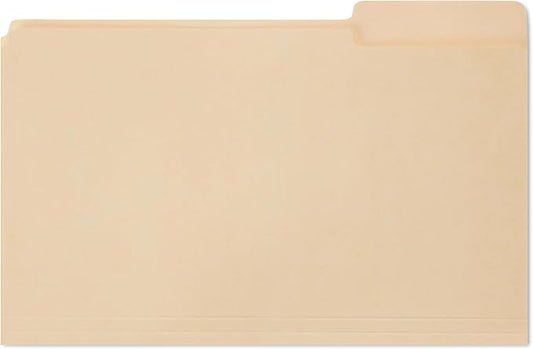 Amazon Basics 100% Recycled File Folder, 1/3-Cut Tab, Legal Size, Manila, Pack of 100