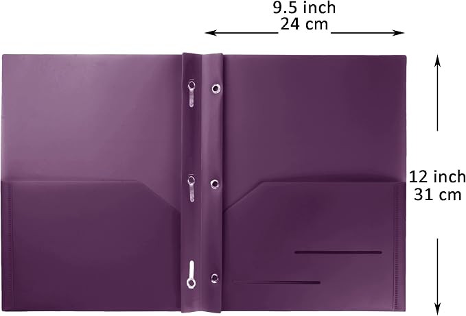 Youngever 6 Pack Heavy Duty Plastic Two Pocket Folders with 3 Prongs, Metal Prongs Fastener, Heavy Duty Plastic 2 Pocket Folder (Purple)