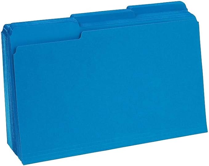Staples Colored File Folders, Legal Size, 3‑Tab Top‑Tab Design, Blue, Durable Paper Stock, 100/Pack