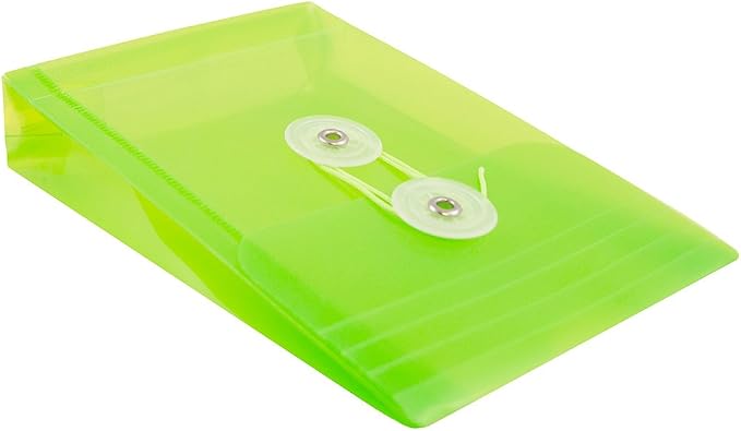 JAM PAPER Plastic Envelopes with Button & String Tie Closure - 4 1/4 x 6 1/4 - Lime Green - 12/Pack