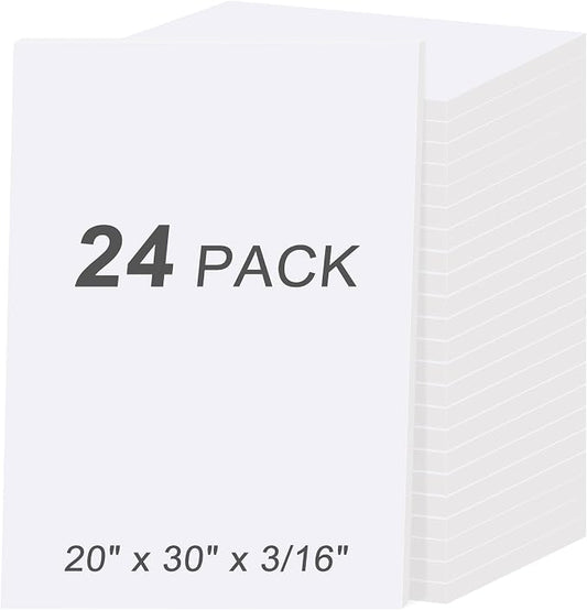MYFAMIREA 24 Pack White Foam Board 20" x 30", 3/16" (5MM) Thick Board Poster Acid-Free Foam Core, Double Sided Foamboard Sheets for Projects, Art, Craft, Presentations and Wedding Signage