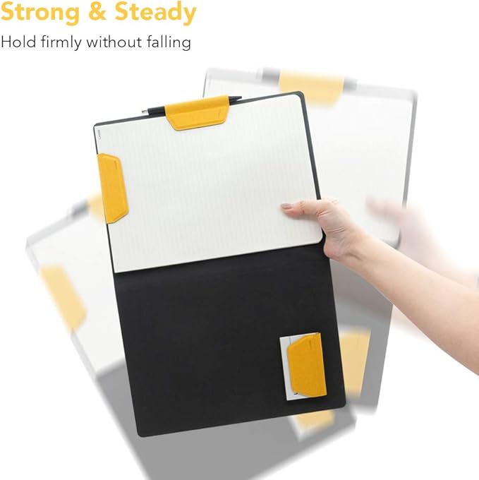 LHiDS Magnetic Business Portfolio Lite Resume Padfolio Organizer with Clipboard, Paper Clip, Writing Pad, Pen/Card Holder, Magnetic Closure for Work, School and More (Black, A4/Letter)