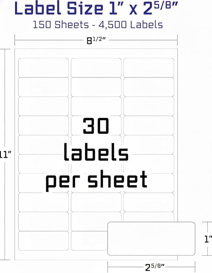 Easy Peeling Printable Address Shipping Labels, 1" x2 5/8" | Customizable Sticker | White | 4500 Blank Mailing and Shipping Labels | Inkjet and Laser Printer Guaranteed | Blank Labels