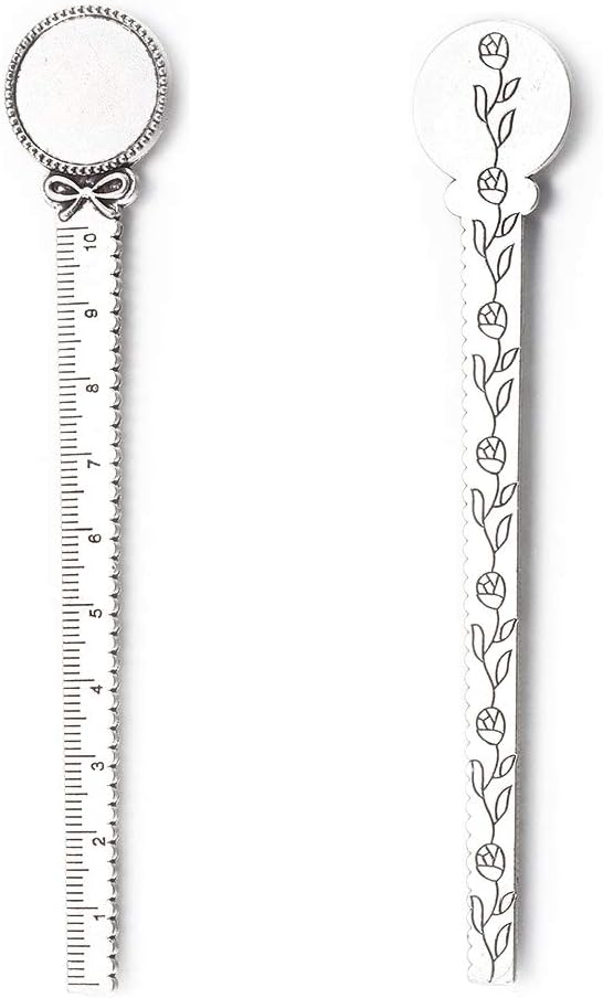 FASHEWELRY 10Pcs Antique Silver Ruler Bookmark Pendant Blank Tray 20mm Round Bezel Base Cabochon Setting Charms