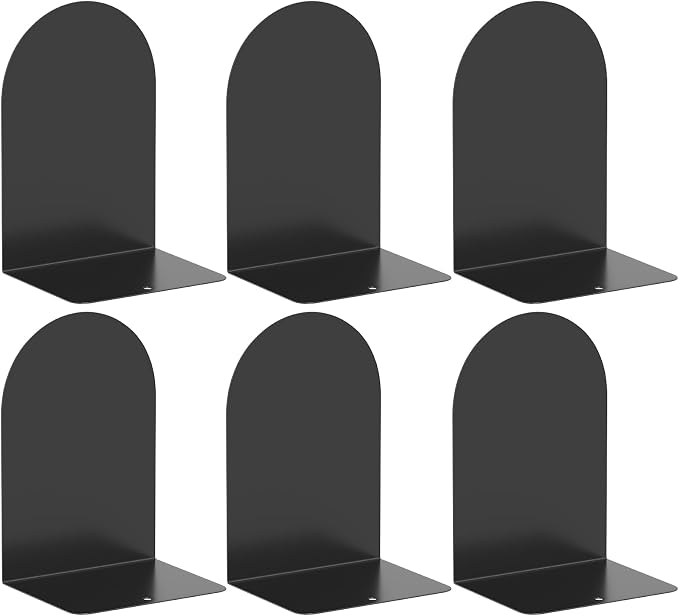 Bookend 6 Pieces, Metal Round Bookends for Shelves, Book Ends to Hold Books for Desk, Book Stopper for Home Office