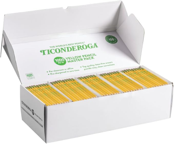 Ticonderoga Wood-Cased Pencils, Pre-Sharpened, 2 HB Soft, Yellow, 1000/Box, Pack of 2 Boxes, 2000 Pencils Total