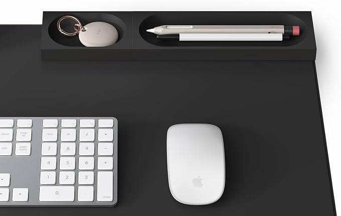 elago Smart Magnetic Desk Mat Pencil Tray – Soft Silicone Organizer for Office Supplies, AirPods, Glasses, Pens – Noise-Free, Non-Slip, Washable, Item for Desk Management [Medium-Small Set] (Black)