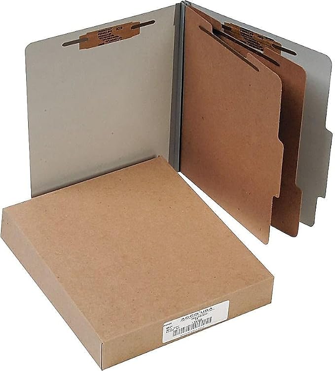 ACCO 15056 ACCO Pressboard 25-Point Classification Folders, Ltr, 6-Section, Mist GY, 10/Box