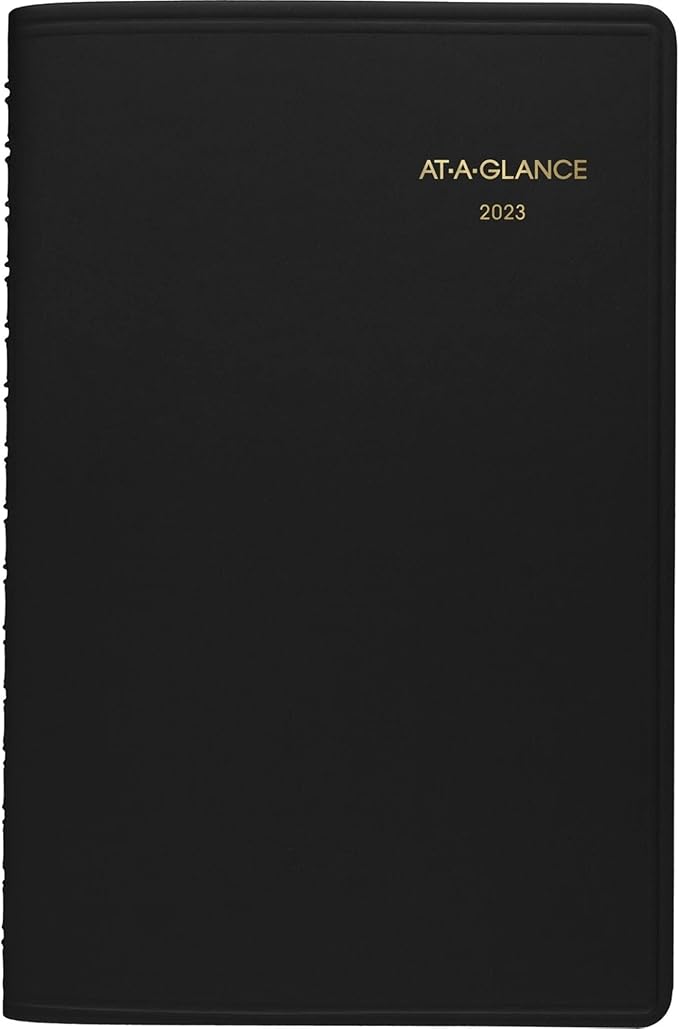 AT-A-GLANCE 2023 Daily Planner, Quarter-Hourly Appointment Book, 5" x 8", Small, Black (7080005)