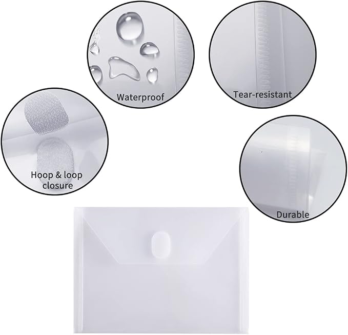 Anseal 24 Pack 5 x 7 Coupon Receipt Check Holder, Small Clear Plastic Envelope with Hoop & Loop Closure, Stamp and Die Storage Pockets for Cutting Dies Stencil Stamp Crafts