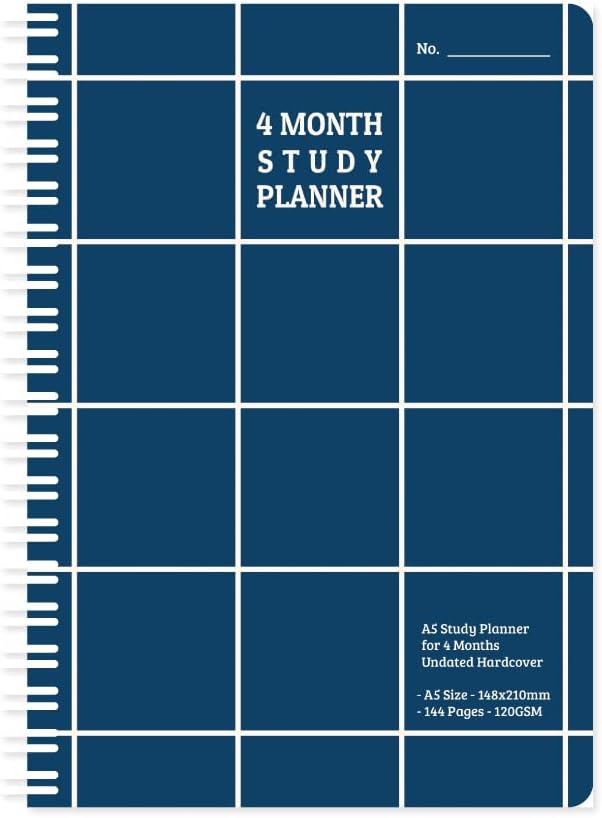 Monolike Checkers 4 Month Study Planner, Navy - Academic Planner, Weekly & Monthly Planner, Study plan