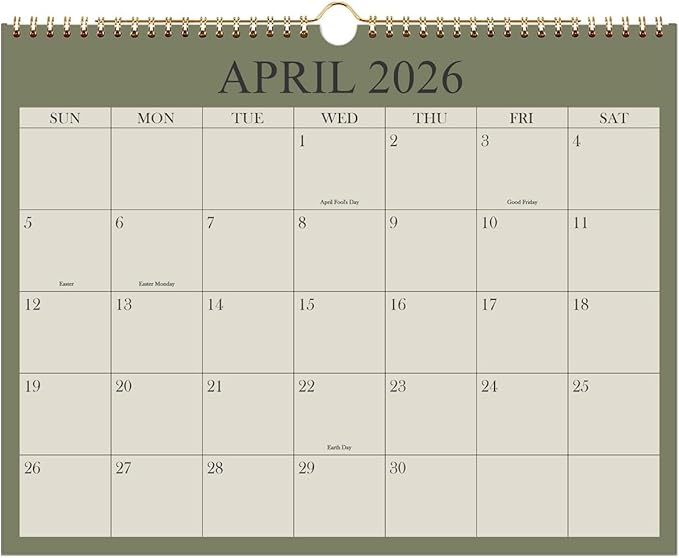 2026-2027 Calendar - Wall Calendar 2026-2027 from April 2026 Until December 2027, 21 Months Calendar with Premium Paper, Twin-Wire Binding & Hanging Hook, 8.5" x 11", Green