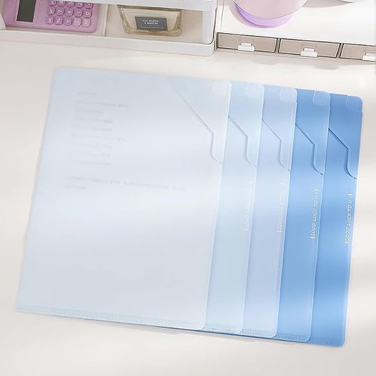 Blue 5-Pack L-Shaped File Folder for Documents, Waterproof A4 Document Holders with Anti-Fall Flap, Plastic File Organizer,A4 Envelopes Filing Folder