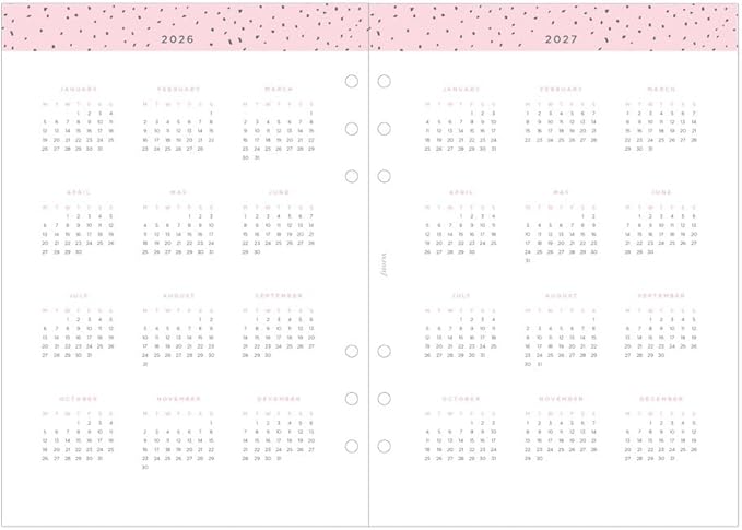 Filofax Calendar Diary Refill, A5 Size, Week-to-View, Confetti Minimal Diary Pack, Multilingual: Five Languages, 2026 (C68591-26)