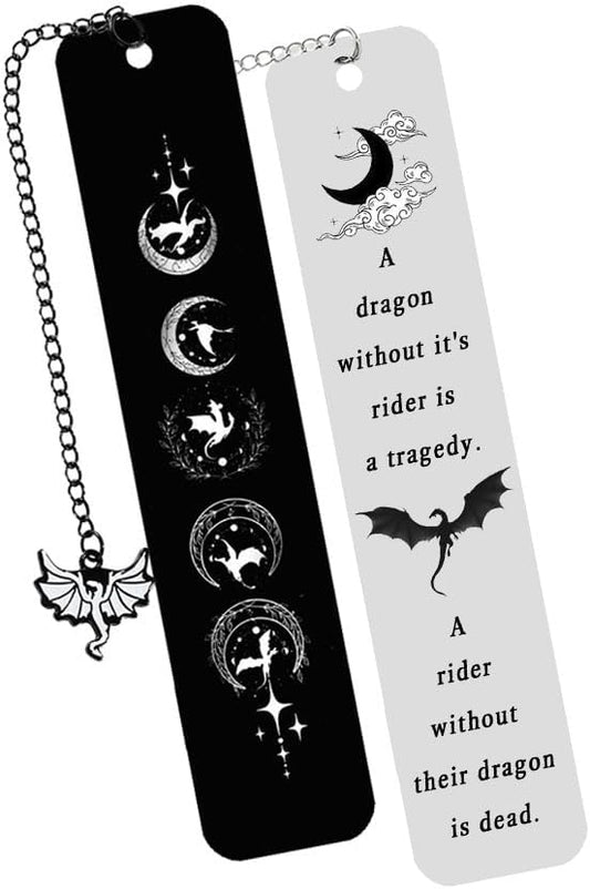 Dragon Metal Bookmark Set 2.0, Cool Fourth Wing Bookmarks for Charms, Book Lover Fantasy Reading Gifts for Women and Men (Moon Dragon)