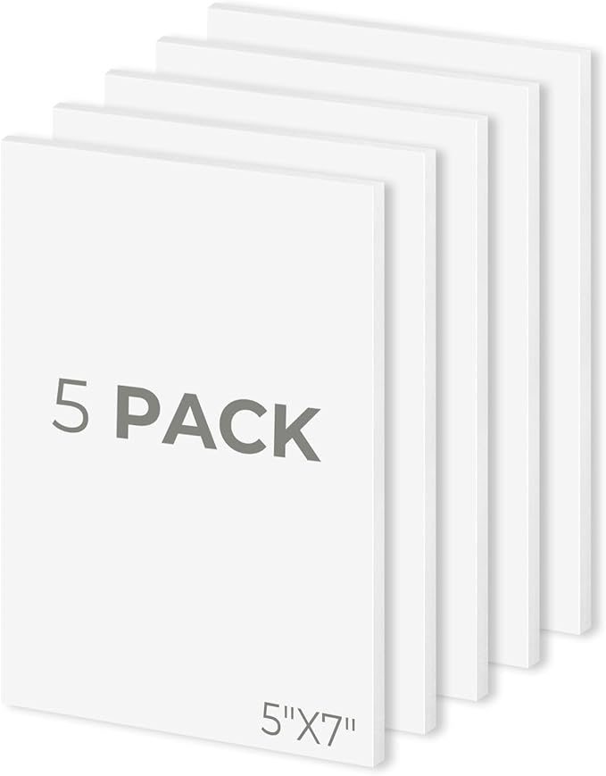 Mat Board Center, Pack of 5, 5X7 Foam Boards, Acid Free White Foam Core Boards for Mounting, Crafts, Display, Presentation and Projects, 1/8'' Thick