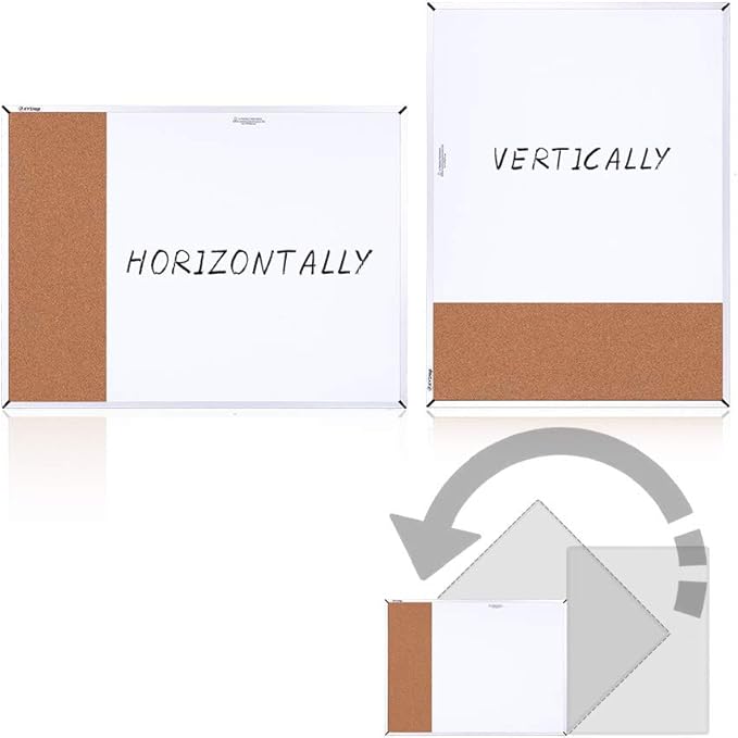 White Board & Cork Bulletin Board, 24" X 18", Combination Dry Erase Board & Cork Board, Vision Board for Home, Office, School - Includes 6 Magnetic Markers, 1 Eraser, 2 Strong Magnets and 10 Pins.…