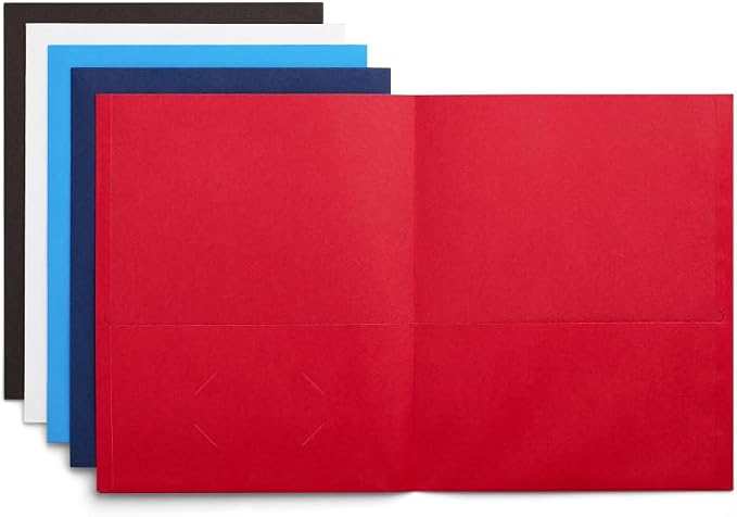 Staples Assorted 2‑Pocket Folders, Letter Size, Durable Paper with Business Card Holder, Eco‑Friendly – 10/Pack