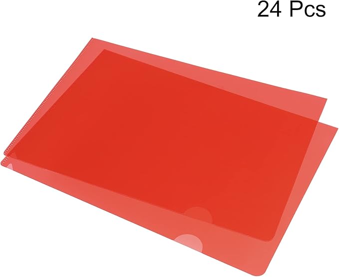 PATIKIL L Type Folders 24 Pack A4 Plastic File Project Pockets Clear Paper Document Jacket Sleeve for Office, Red
