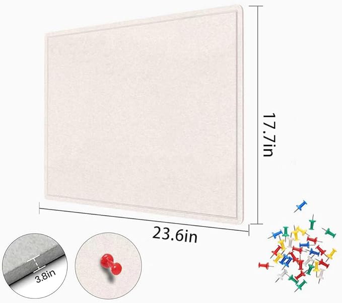 Bulletin Board, 23.5 X 17.5 inches Cork Board with 20 Pushpin, Felt Cork Board Notice Pin Board, Self-Adhesive Vision Board Mood Board Foldable Photo Board for Wall - Oatmeal