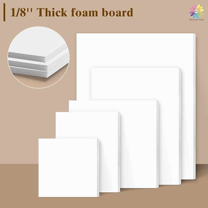 Mat Board Center, 12 Pack 8.5x11 White Foam Boards, Acid Free Foam Core Board, 1/8 inch Thick