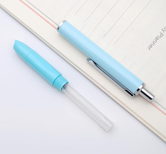 OASO K016 Retractable Fountain Pen Set 0.5mm with 4pcs Blue Ink Cartridges Smooth Writing for School Students (Wave Blue)