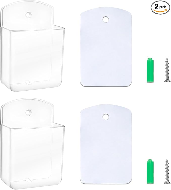2 PCS Remote Control Holders Wall Mount, Self Adhesive TV Air Conditioner Remote Control Holder, Wall Mount Storage Box Organizer Wall Pen Holder Storage for Home Office School (Clear)