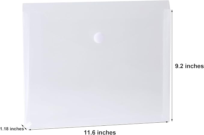 8.5 x 11 Letter Sized Clear Plastic Envelopes with Expanding Gusset Document File Storage Holder 20 Pack Hook Loop Closure