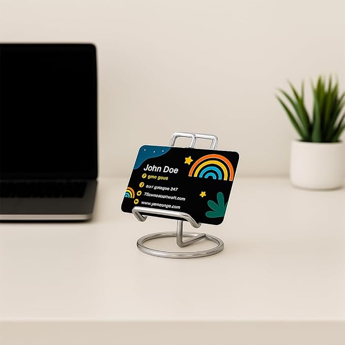 Silver Card Holder | Multipurpose Metal Phone Stand, Metal Business Card Holder & Desktop Tablet Stands | Business Card Display Stand for Office, Meeting Desk, Front Desk Reception for Men & Women
