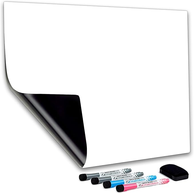 CUHIOY Magnetic Whiteboard Sheets 20" x 12" for Fridge, Easy to Clean Refrigerator Magnet Dry Erase White Board, Ideal for Family Planner Organiser to Do List Grocery List with 4 Marker Pens & Eraser