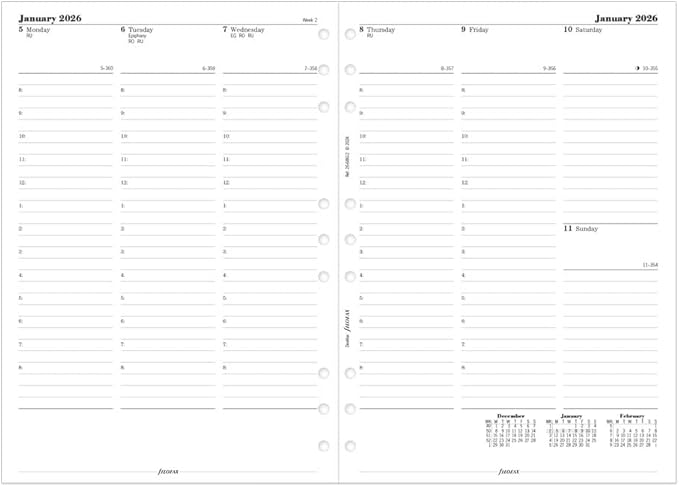 Filofax Calendar Diary Refill, Deskfax, Week-to-View with Appointments, White Paper, English, 2026 (C68612-26)