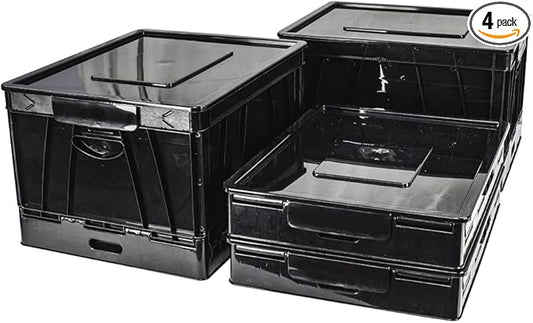 Storex Collapsible Crate with Lid, 17.25 x 14.25 x 10.5 Inches, Black, Case of 4 (STX61809U04C)