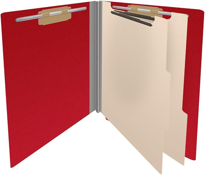 25 Pt. Pressboard Classification Folders, Full Cut End Tab, Letter Size, 2 Dividers, Deep Red (Box of 10)