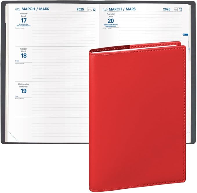 Quo Vadis 2026 Hebdo - Bi-Lingual (EN/FR) - Weekly/Monthly Planner - 12 Months, Jan. to Dec. - 6 1/4 x 9 3/8" - Smooth Faux Leather Soho Red Covers - Productivity Time Management Organizer