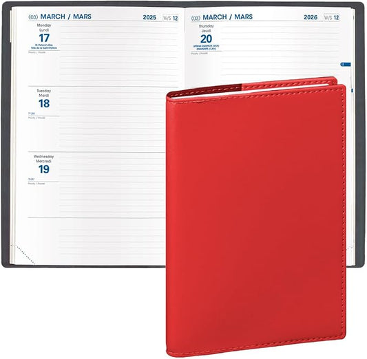 Quo Vadis 2026 Hebdo - Bi-Lingual (EN/FR) - Weekly/Monthly Planner - 12 Months, Jan. to Dec. - 6 1/4 x 9 3/8" - Smooth Faux Leather Soho Red Covers - Productivity Time Management Organizer