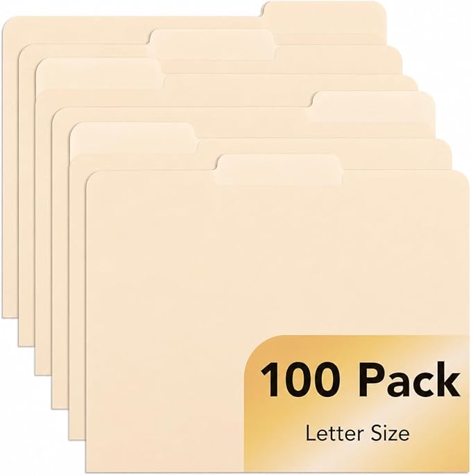 Mr. Pen- File Folders, 100 Pack, 1/3-Cut Tab, Manila, Letter Size, Office Supplies File Folders
