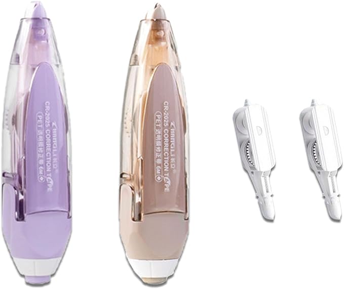 Retractable White out Pens 2 Pack with 2 Extra Refills, Cute Correction Tape Pen 1/5" x 944", Refillable Whiteout Pen for Instant Correction Office Supplies, Purple & Brown
