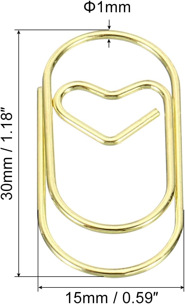 MECCANIXITY Paper Clip Heart-Shaped Cute Decorative Fun Clips Bookmarks 1.2 Inch Gold Tone for Organize Office Home, Pack of 50