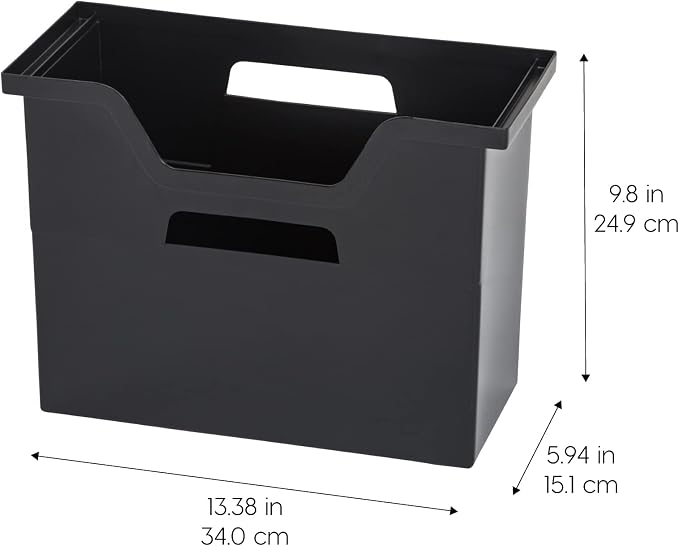 IRIS USA Medium Portable Desktop File Box with Open Lid, 6 Pack, Side Handles, Tabs & Inserts, Hanging File Folders, Letter-Size File Magazine Newspaper Mail Document Notebook, Black