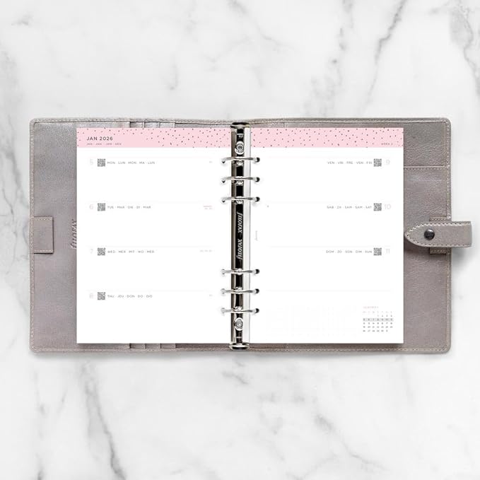 Filofax Calendar Diary Refill, A5 Size, Week-to-View, Confetti Minimal Diary Pack, Multilingual: Five Languages, 2026 (C68591-26)